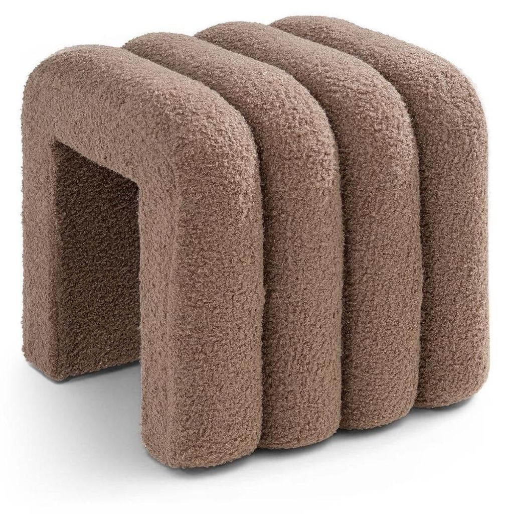 Hocker - 40 x 38 cm - Taupe - Teddy-Stoffbezug - MDF