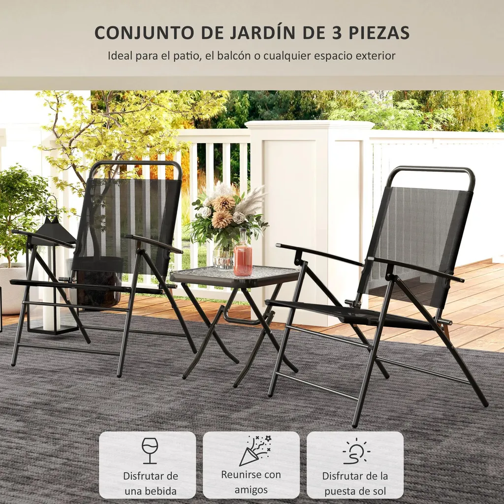 Ensemble table et chaises pour balcon noir petit espace terrasse repas - 3