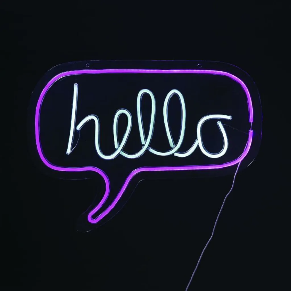 Enseigne lumineuse HELLO bicolore rose et blanc IP20 avec câble USB
