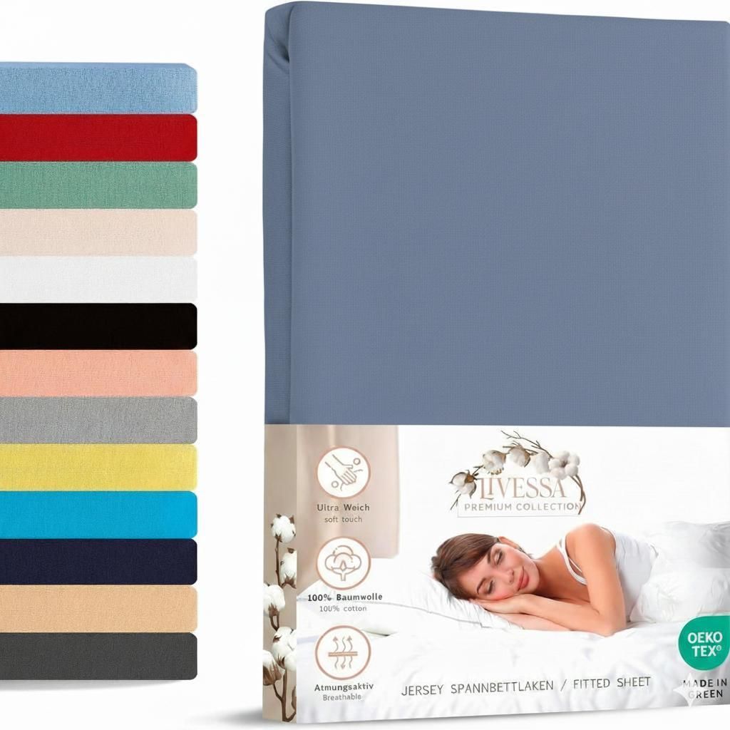 Jersey Spannbettlaken 140x200 cm 100% Baumwolle Rauchblau