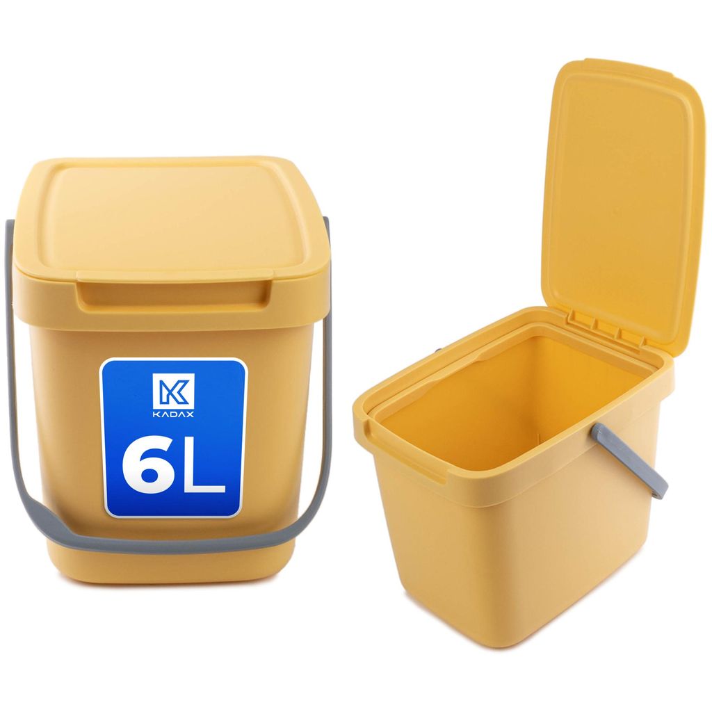 KADAX Abfallbehälter mit Deckel und Griff, Abfalleimer aus Plastik, Mülleimer für die Mülltrennung (Gelb, 6L)
