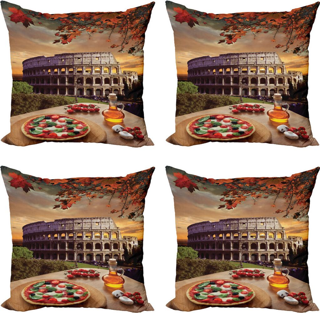 ABAKUHAUS Rom Kissenbezug Set (4 Stück), Colosseum Italien Pizza Herbst, Moderner Doppelseitiger Digitaldruck, 60 cm x 60 cm, Rotbraun