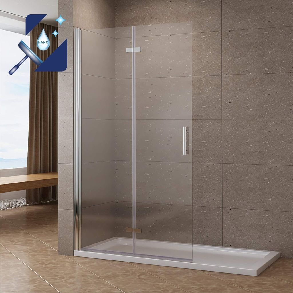 AQUABATOS 75 x 197 cm Walk-In Dusche Drehfalttür aus 6 mm Sicherheitsglas inkl. Nanobeschichtung, ohne Magnetdichtung