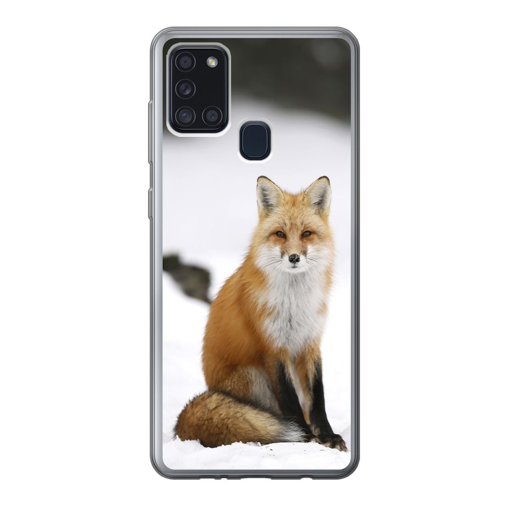 MuchoWow Handyhülle Schutzhülle Hülle für Samsung Galaxy A21s Fuchs - Schnee - Winter Silikon Softcase Handy Hülle - Hartschale
