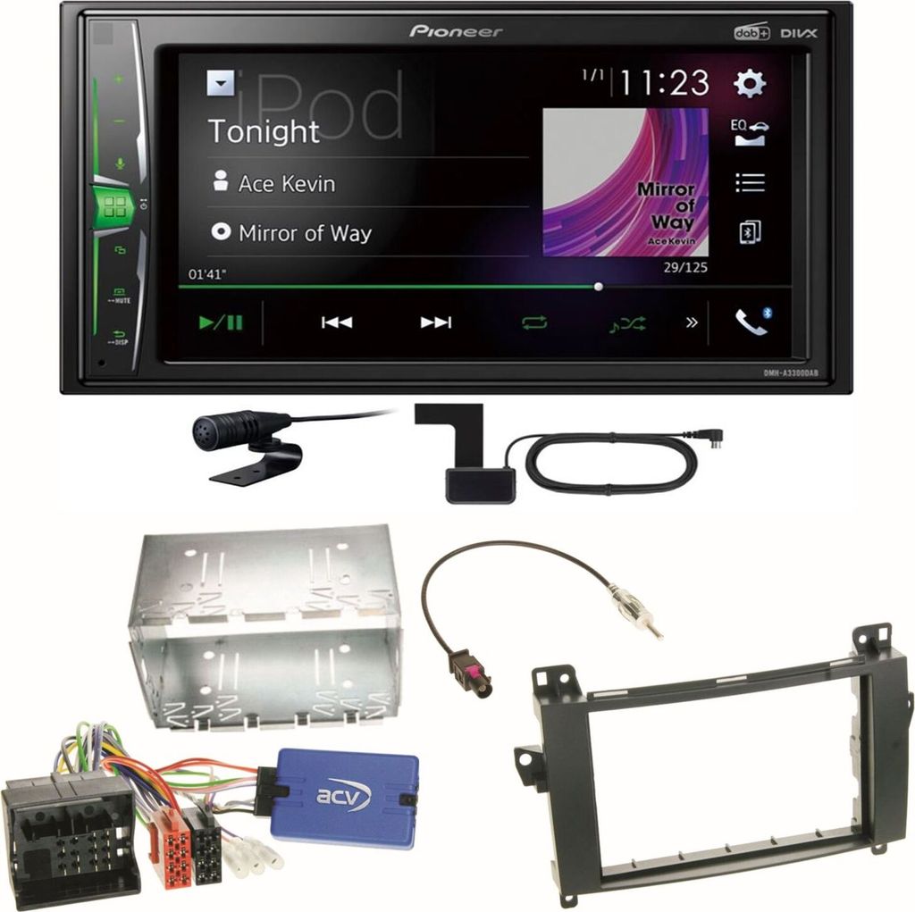 Pioneer DMH-A3300DAB Bluetooth USB Einbauset für Mercedes A W169 B Klasse W245