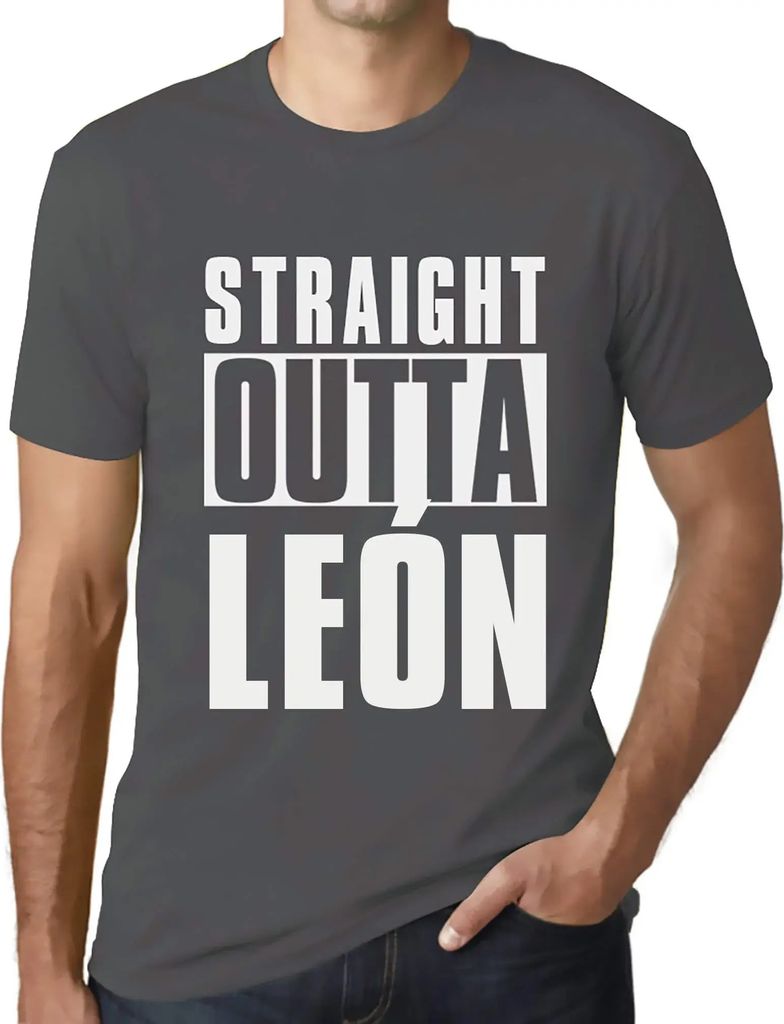 Herren Grafik T-Shirt Straight Outta León Öko-Verantwortlich Vintage Jahrgang Kurzarm Lustige Druck Geburtstag Geschenk Mann