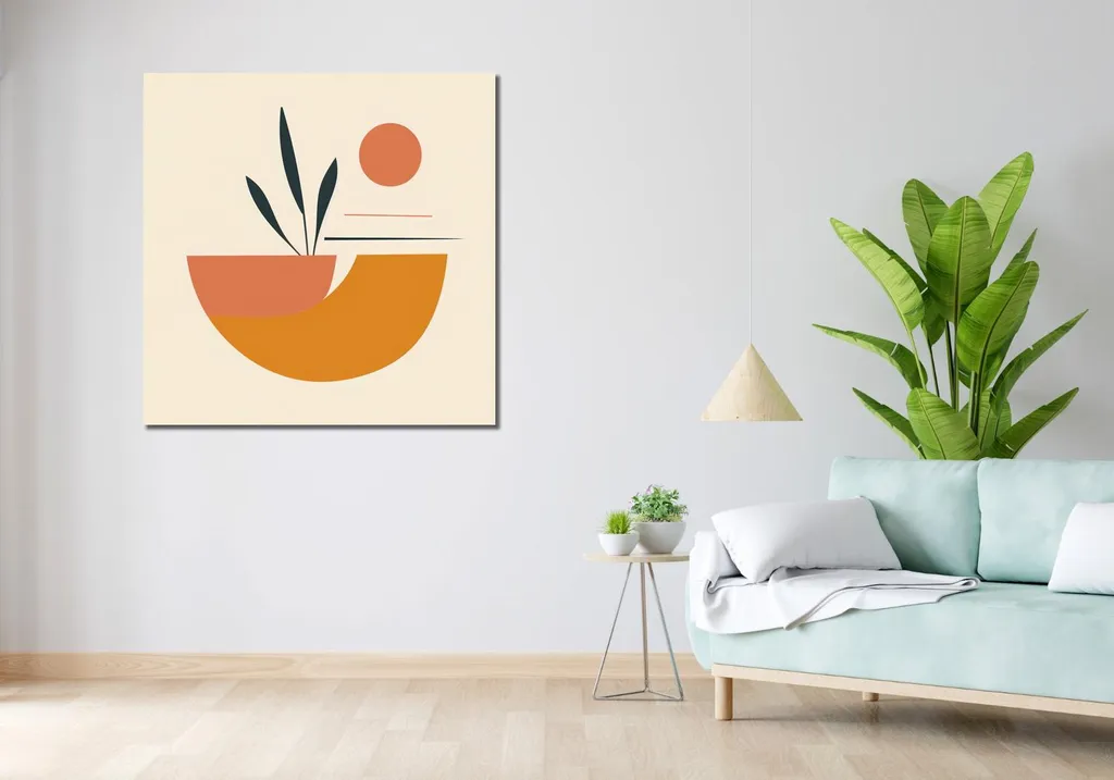 Tableau Carré 100x100 cm Coucher de Soleil Minimaliste Ton Chaud
