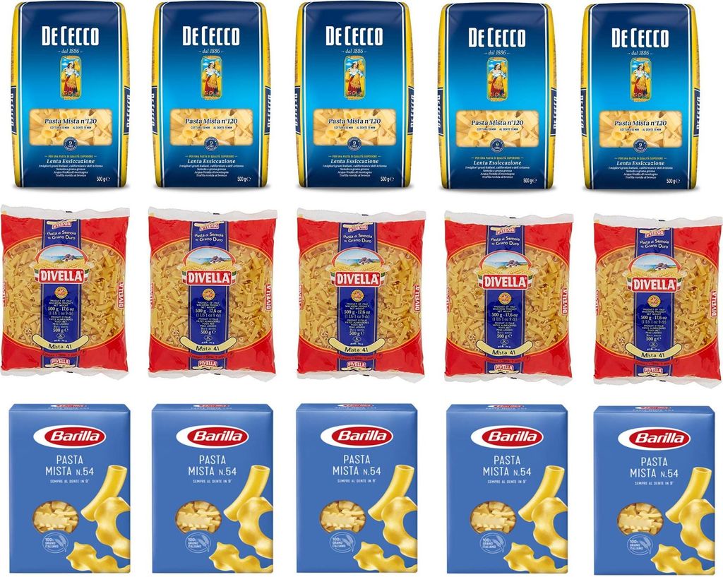 Testpaket Pasta Mista Barilla Divella De Cecco Italienische Kurze Pasta ( 15 x 500g ) Nudeln gemischte pasta