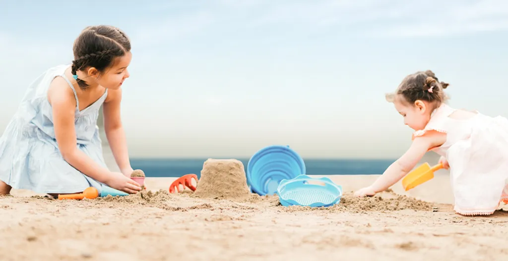 Schildkröt Set 7-en-1 De Jouets De Sable – Seau Pliable 3L Avec 6 Outils, Compact Et Robuste, Bleu, Fabriqué En Allemagne