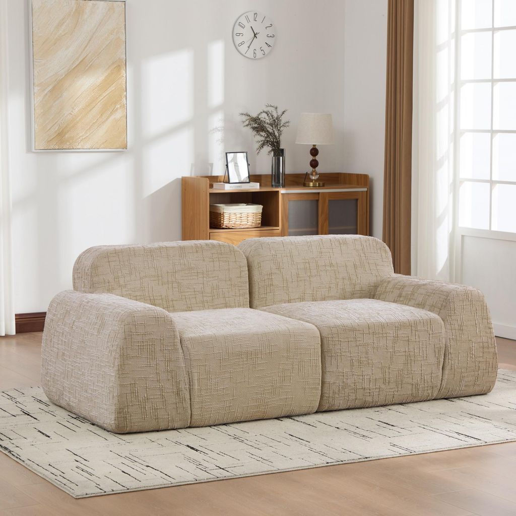 okwish Modulares Sofa Zweisitzer mit Armlehnen Wohnzimmersofa mit rutschfester Unterseite Loungesofa leicht zu bewegen Chenille-Stoff Hellkhaki