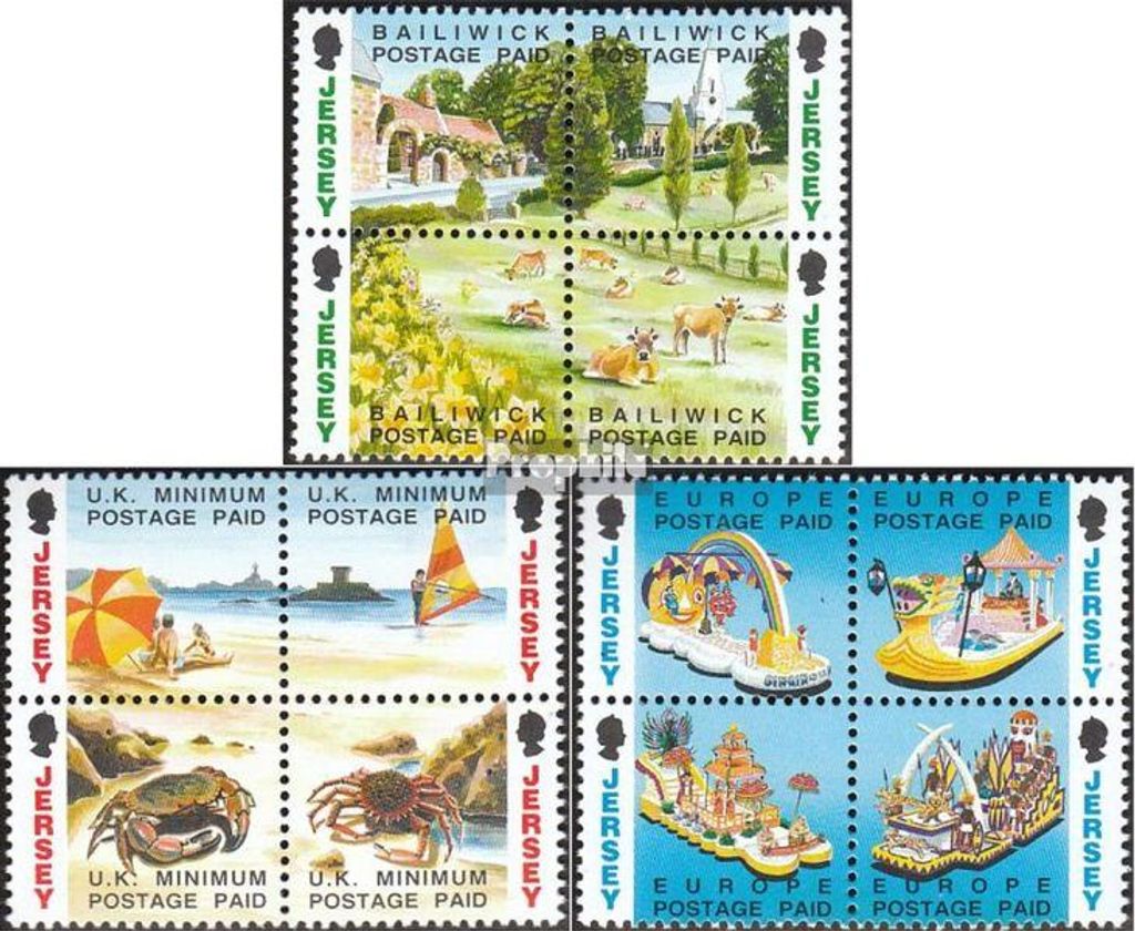 Briefmarken GB - Jersey 1993 Mi 595-606 Viererblock gestempelt Jerseymotive