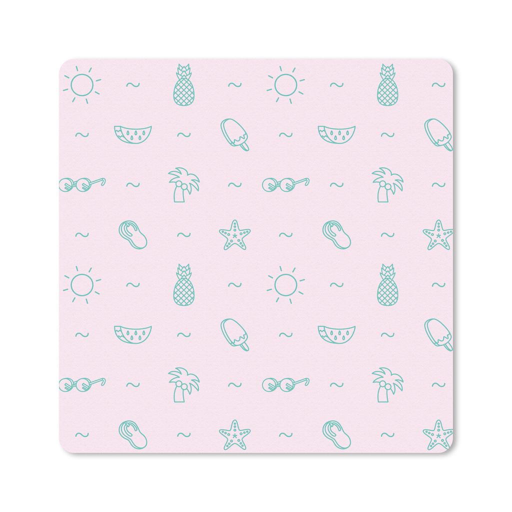 MuchoWow Mauspad Mousepad Sommer - Symbole - Rosa 20x20 cm - Mousepads - Maus Mat - Pad - Mausunterlage - Desk Mat - Bureauartikeln