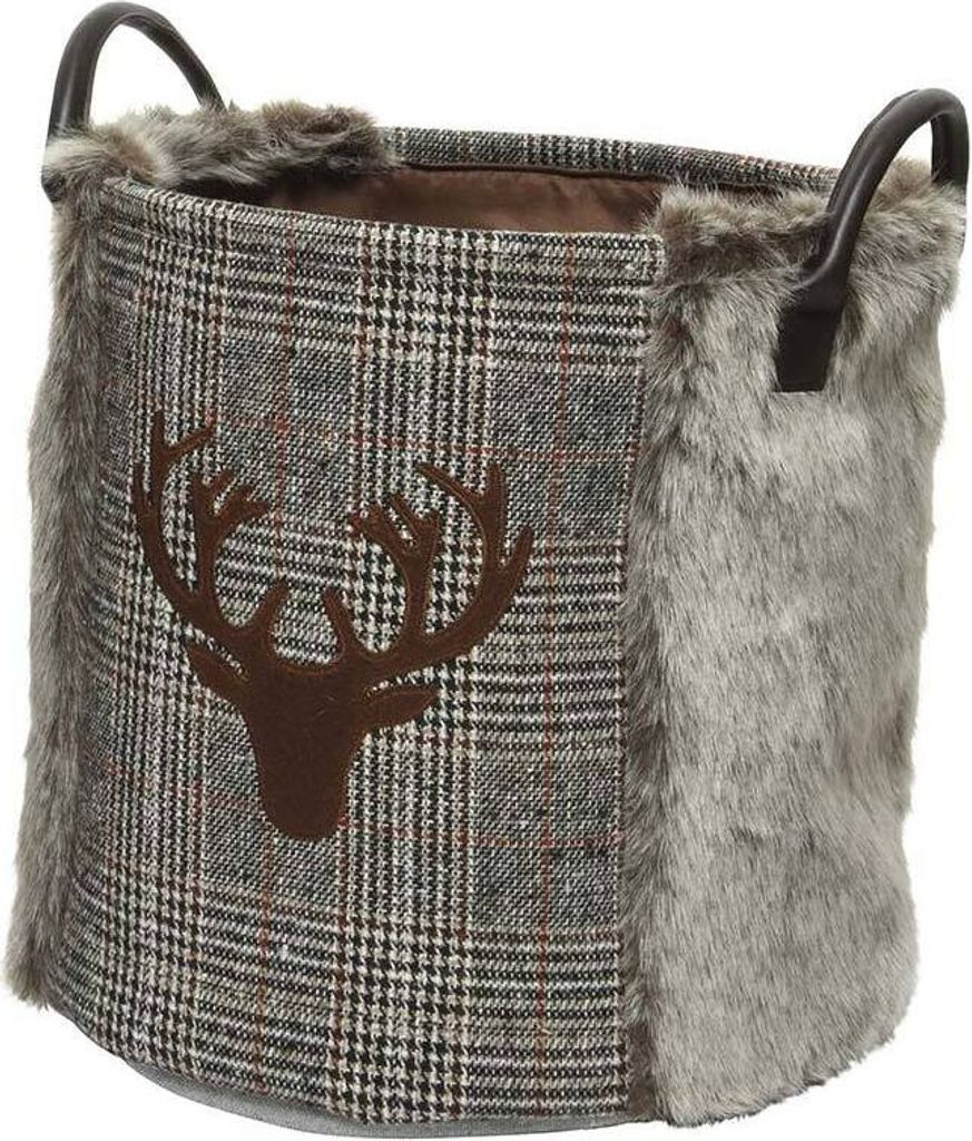 Aufbewahrungskorb Rentier Grau Kariert Deko-Korb mit Griffen Weihnachten : 30 cm Größe: 30 cm
