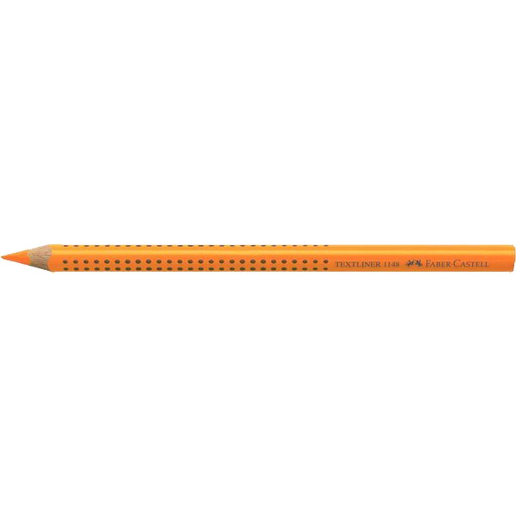 A single orange pencil with a textured grip is shown horizontally against a white background.