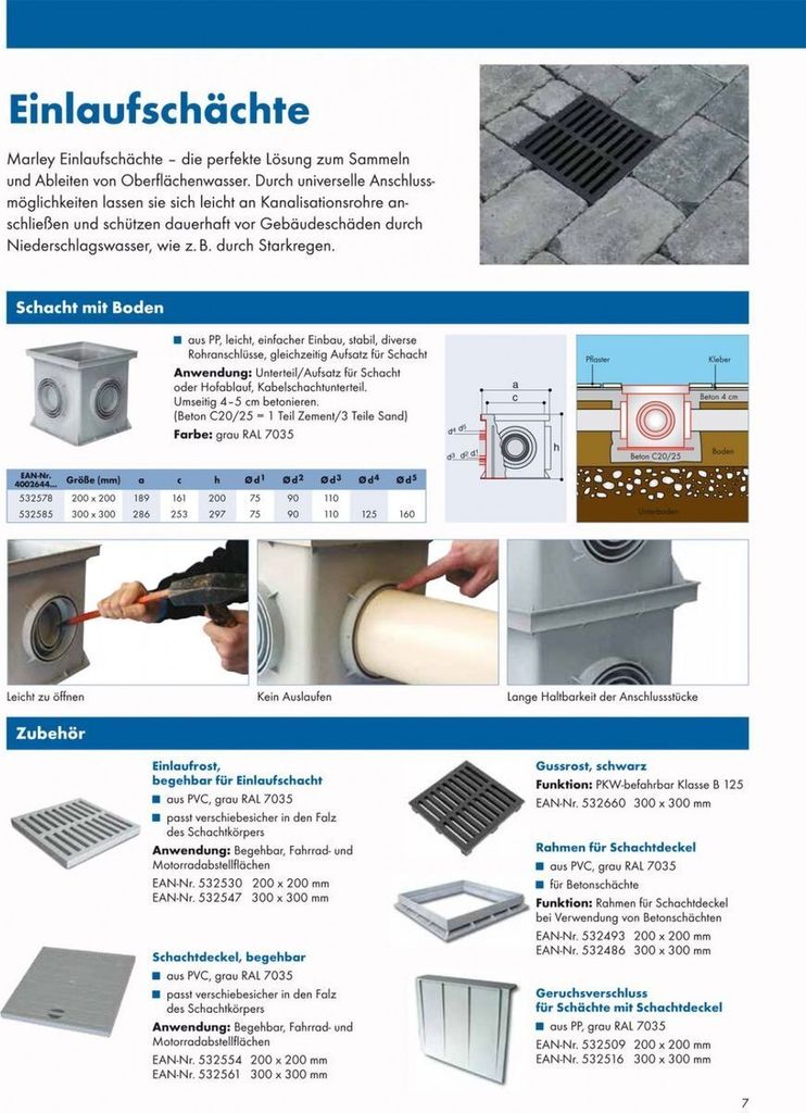 Marley Einlaufschacht 200x200mm mit Einlaufrost Hofablauf Produktbild 6