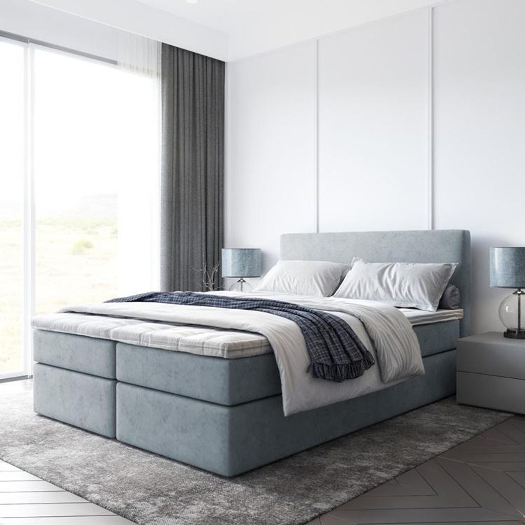Bett Boxspringbett TOP, OHNE Topper mit Bettkästen - Doppelbett, Stauraum, Schlafzimmer, Polsterbett, Bettgestell (180x200, Grau - ITAKA 50)