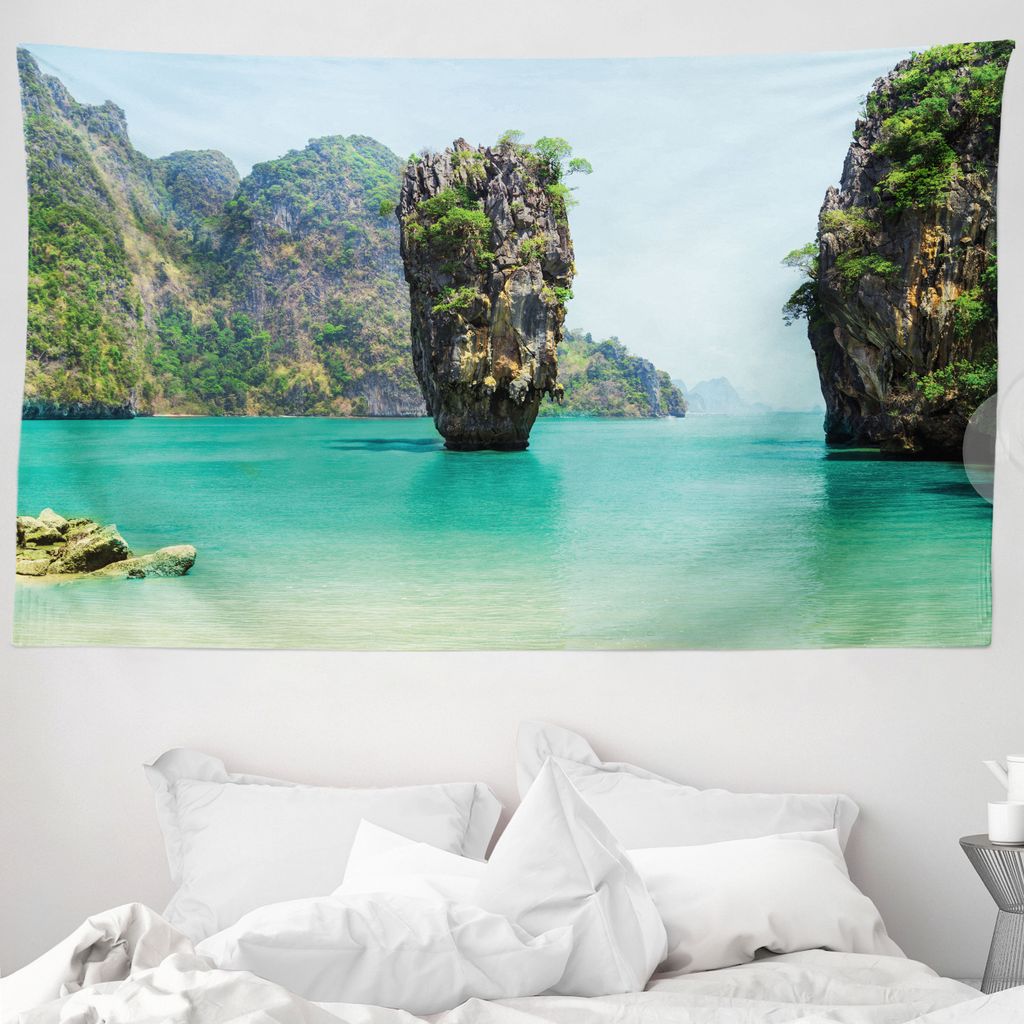 ABAKUHAUS Tropisch Wandteppich, Strand Cruising Reise aus Weiches Mikrofaser Stoff Waschbar ohne Verblassen Digitaldruck, 230 x 140 cm, Grün Braun