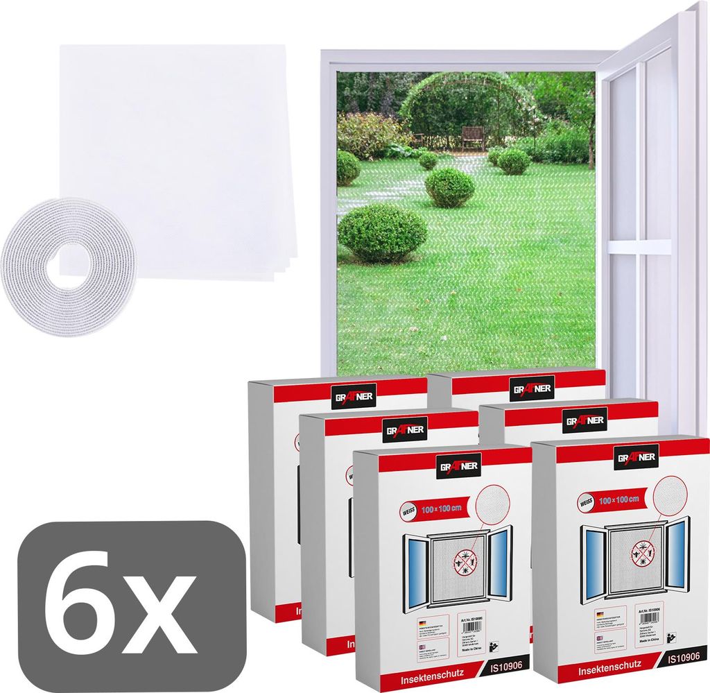 Grafner® 6er Set Insektenschutz Fliegengitter Fenster Produktbild 