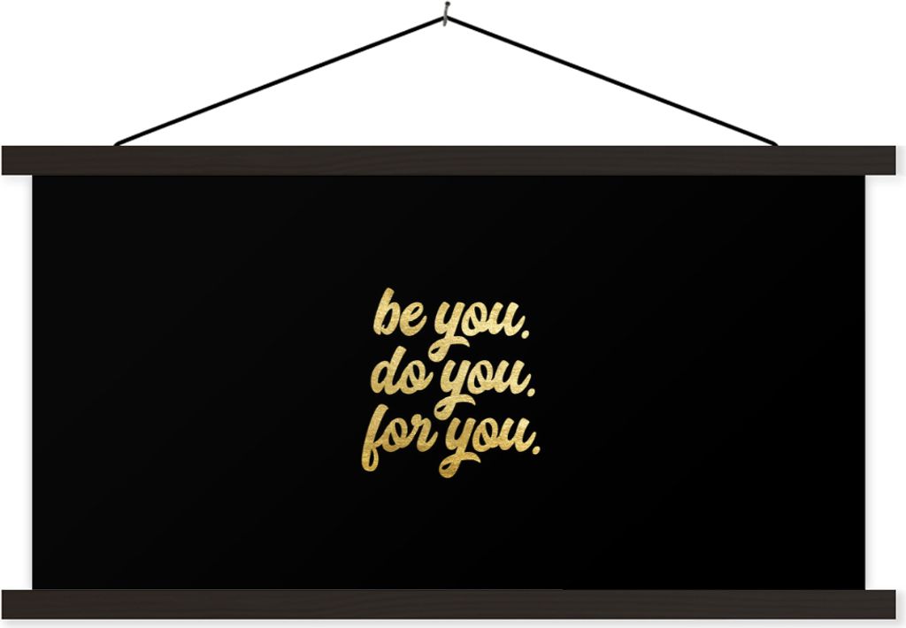 MuchoWow Textilposter Zitat - Selbstvertrauen - Gold - Schwarz 150x75 cm mit schwarzem Rahmen - Posterleiste