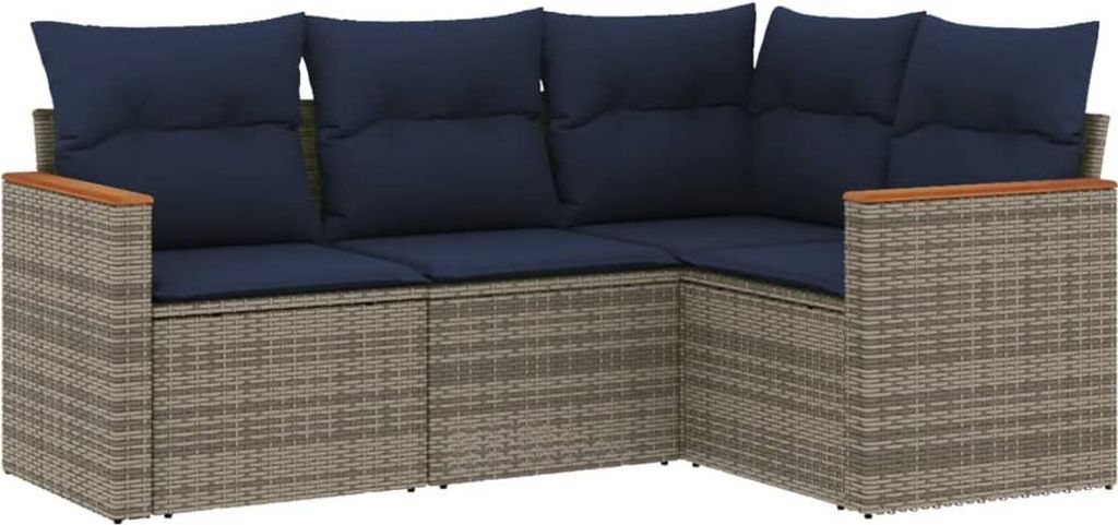 4-teiliges Gartensofa-Set mit Kissen, grau, Polyrattan