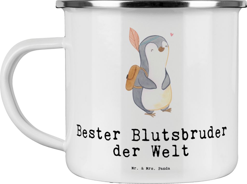 Mr. & Mrs. Panda Pott Pinguin Bester Blutsbruder der Welt - Weiß - Geschenk, Sido, Emaille Becher, Tasse, Brother, Brüder, Outdoor, Geschenkidee,...