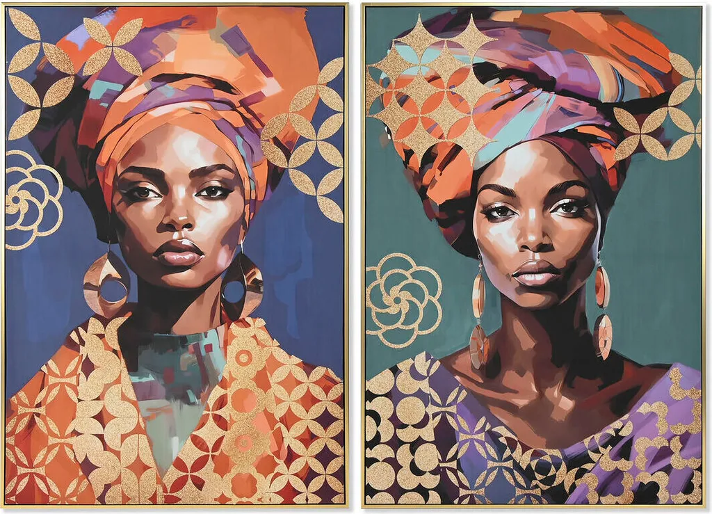Tableau Décoratif Mural Or Esprit Africain 82x122cm Lot de 2 Toiles