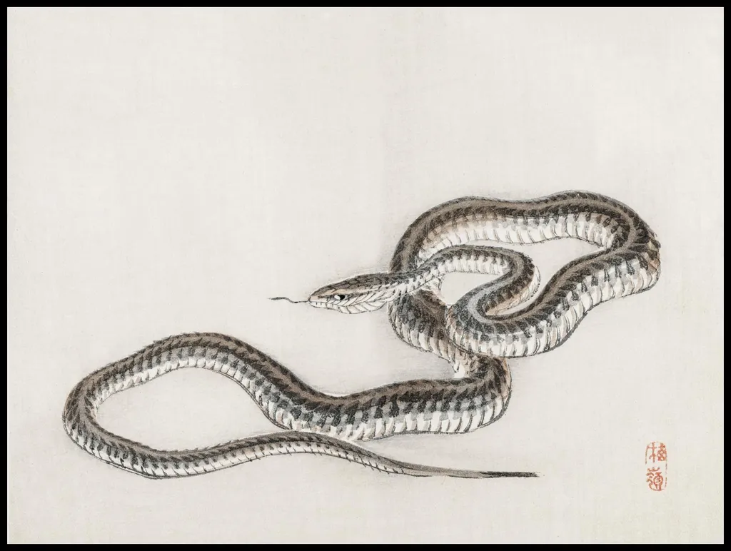 Poster Serpent Kōno Bairei 100x75 cm - Papier Fine Art Haute Qualité