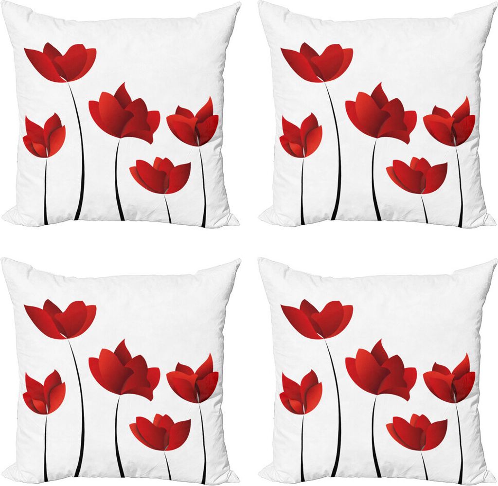 ABAKUHAUS Blumen Kissenbezug Set (4 Stück), Vivid Rose Flower Petal, Moderner Doppelseitiger Digitaldruck, 40 cm x 40 cm, Vermilion und Weiß