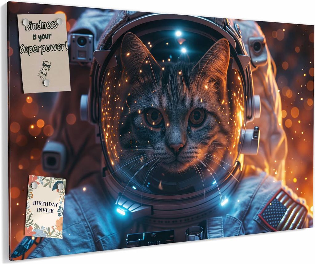 Magnettafel 60x40cm magnetisch & beschreibbar Metall-Board - Katze im Raumanzug