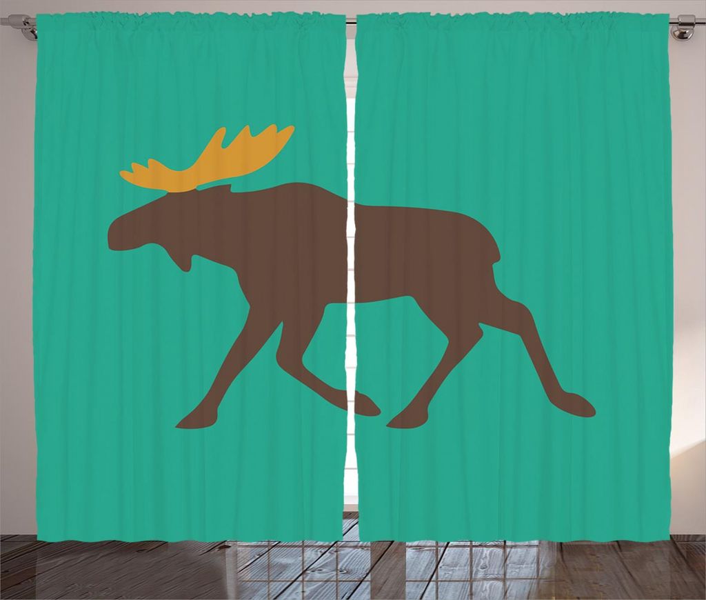 ABAKUHAUS Elch Rustikaler Vorhang, Hirsch Familie und Geweih, Wohnzimmer Universalband Gardinen mit Schlaufen und Haken, 280 x 225 cm, Grün braun