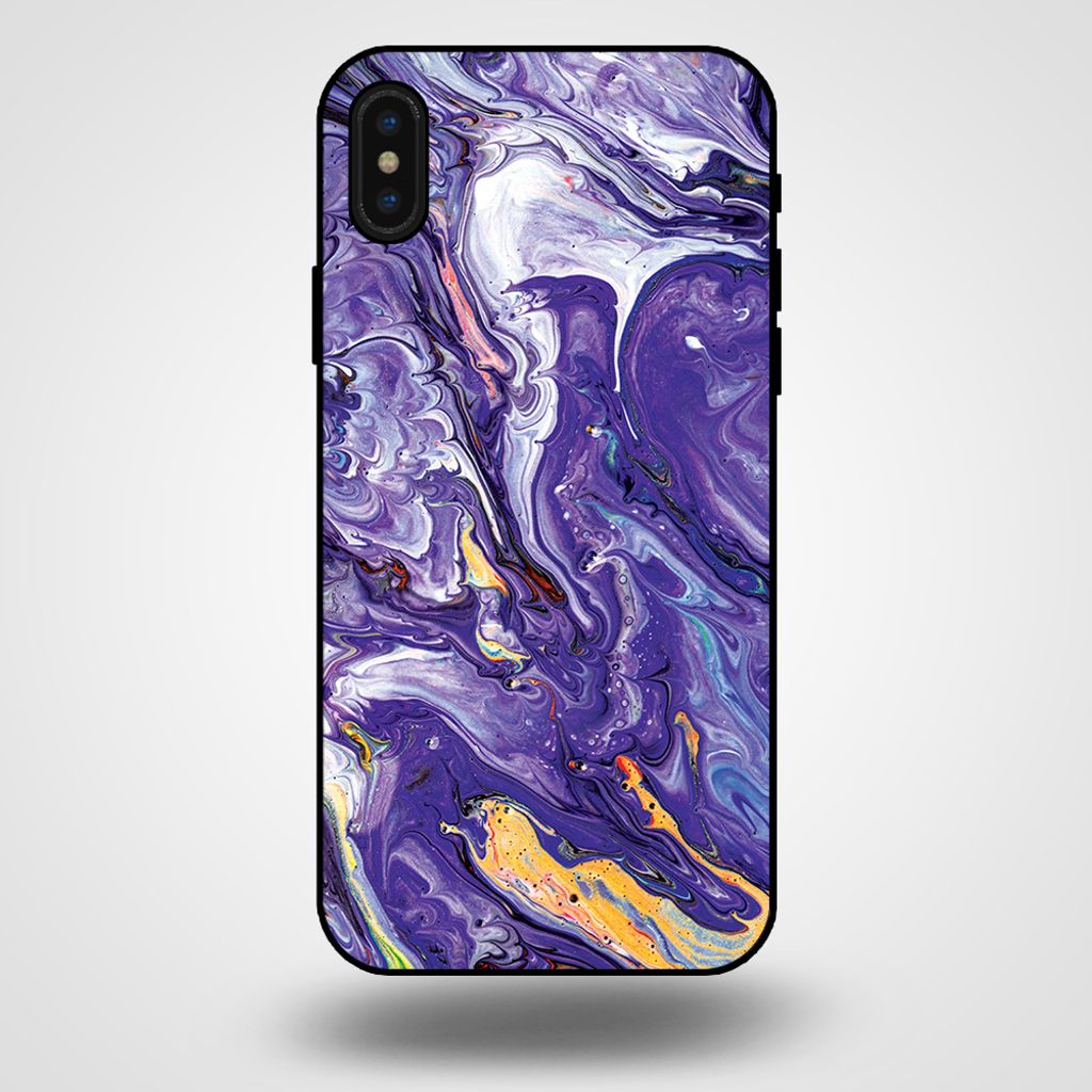 Smartphonica Handytasche für iPhone Xs Max mit Marmordruck - TPU Rückseite Hülle Marmor Design - Gold Lila
