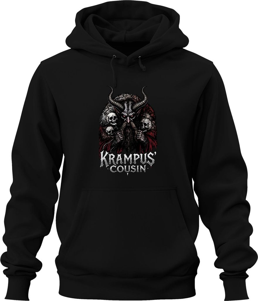 Krampus' Cousin düster Hörner Schädel Weihnachten Gothic Geschenk Uni Hoodie Kapuzenpullover, Schwarz, M