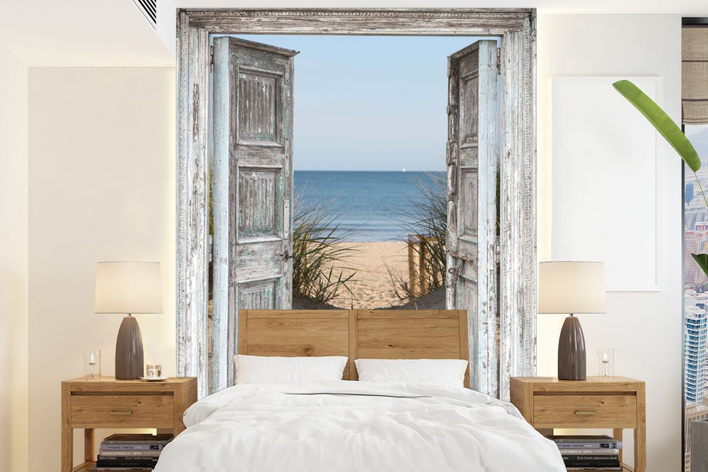 MuchoWow Fototapete für Wohnzimmer oder Schlafzimmer Wandtapete Vinyl Motivtapete Düne - Strand - Aussicht - Sommer - 160x220 cm - Bildschirmhi...