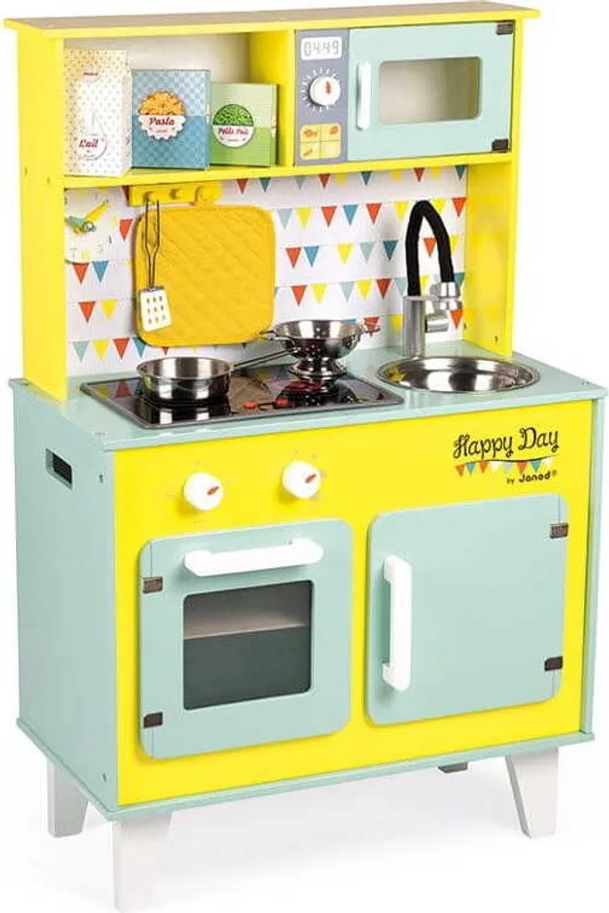 Grande Cuisine Enfant Happy Day Janod en bois jaune et vert vintage
