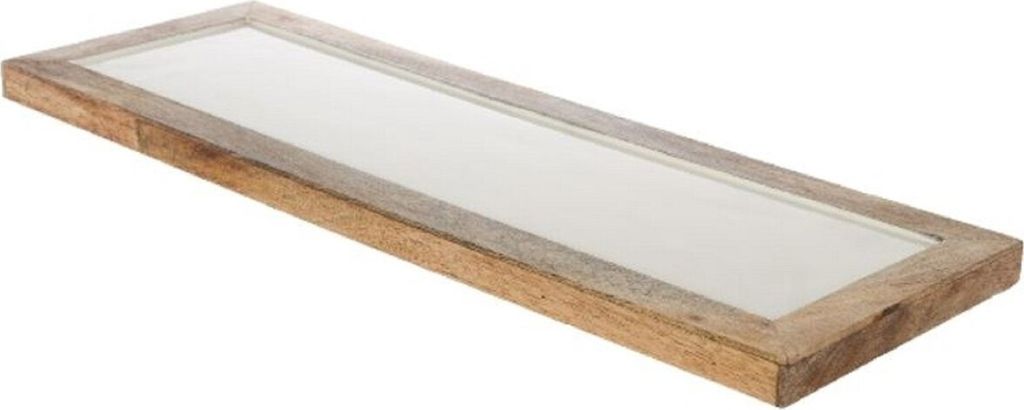 Casa Padrino Luxus Holz Keramik Deko Tablett Naturfaben / Creme 17 x 6 x H. 2 cm - Deko Accessoires