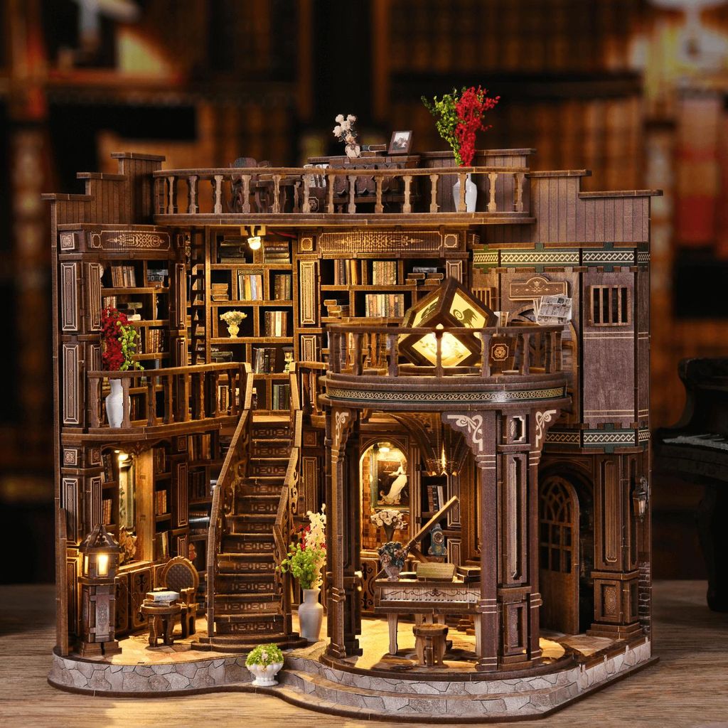 Grand Library Diorama mit LED-Beleuchtung aus Holz Produktbild 