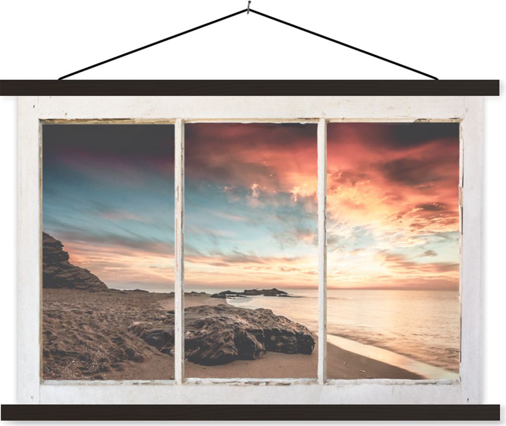 MuchoWow Textilposter Aussicht - Strand - Meer 60x40 cm mit schwarzem Rahmen - Hölzernes