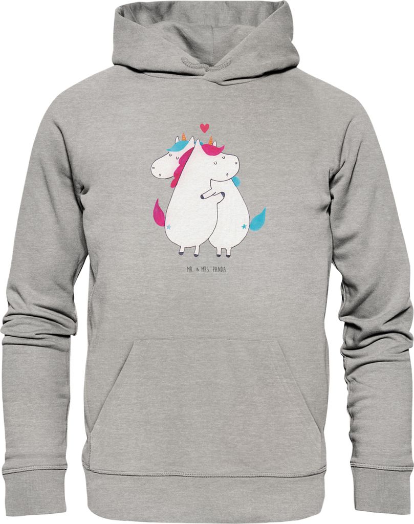 Mr. & Mrs. Panda Bio Hoodie Einhorn Mitteilung Größe S - Heather Grey - Geschenk, Sweatshirt, Spruch, Unicorn, Valentinstag, GOTS, Pulli, Kapuzen...
