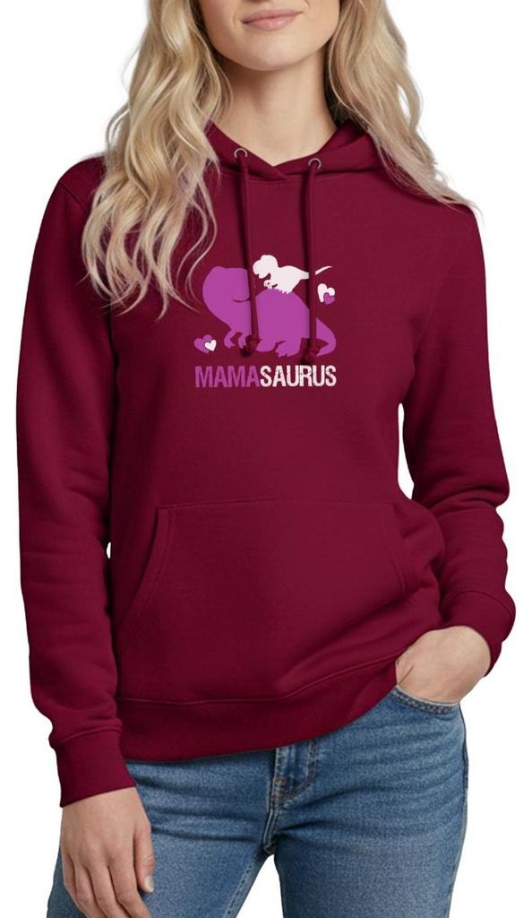Spreadshirt Mamasaurus | Geschenk Mama Dino Damen Hoodie, L, Bordeaux