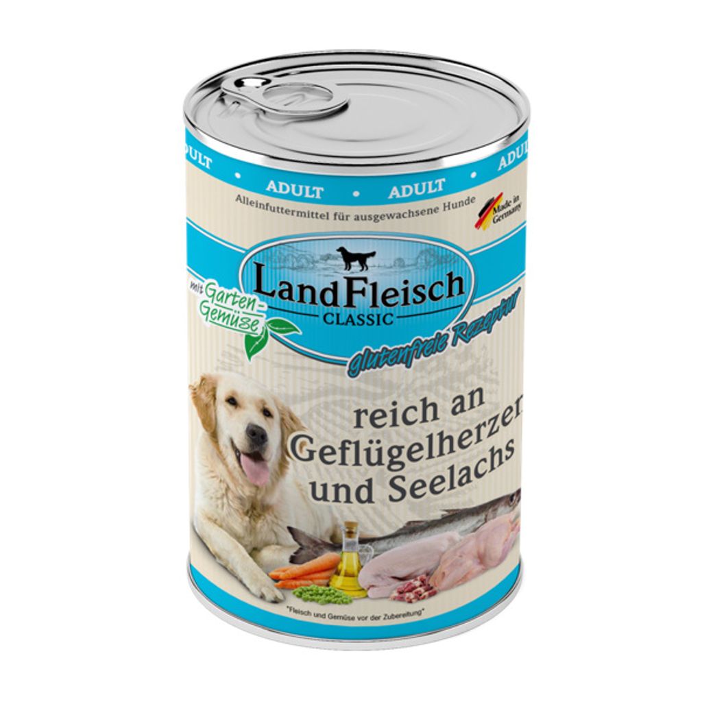 Landfleisch Pur Geflügelherzen & Seelachs Nassfutter, 6x800g