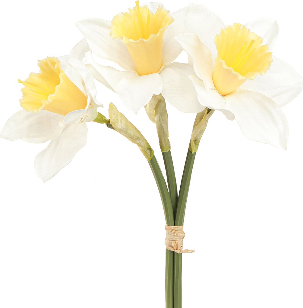Künstliche Narzissen Seidenblumen Weiß Osterglocke 40cm 3er-Set Dekoblumen, 3 Stück
