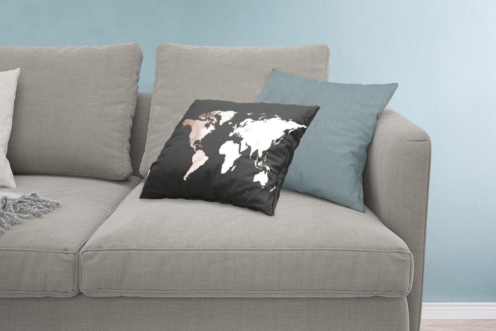 MuchoWow Zierkissen Sofakissen Wohnzimmer Dekokissen 60x40 cm Weltkarte - Braun - Schwarz - Kopfkissen - Polster mit Foto