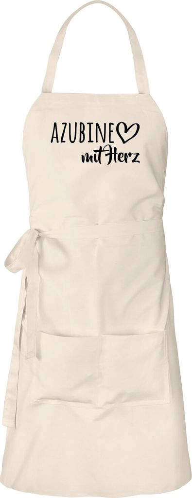 Huuraa Schürze Azubine mit Herz Natur mit Taschen Baumwolle Kochschürze Geschenkidee