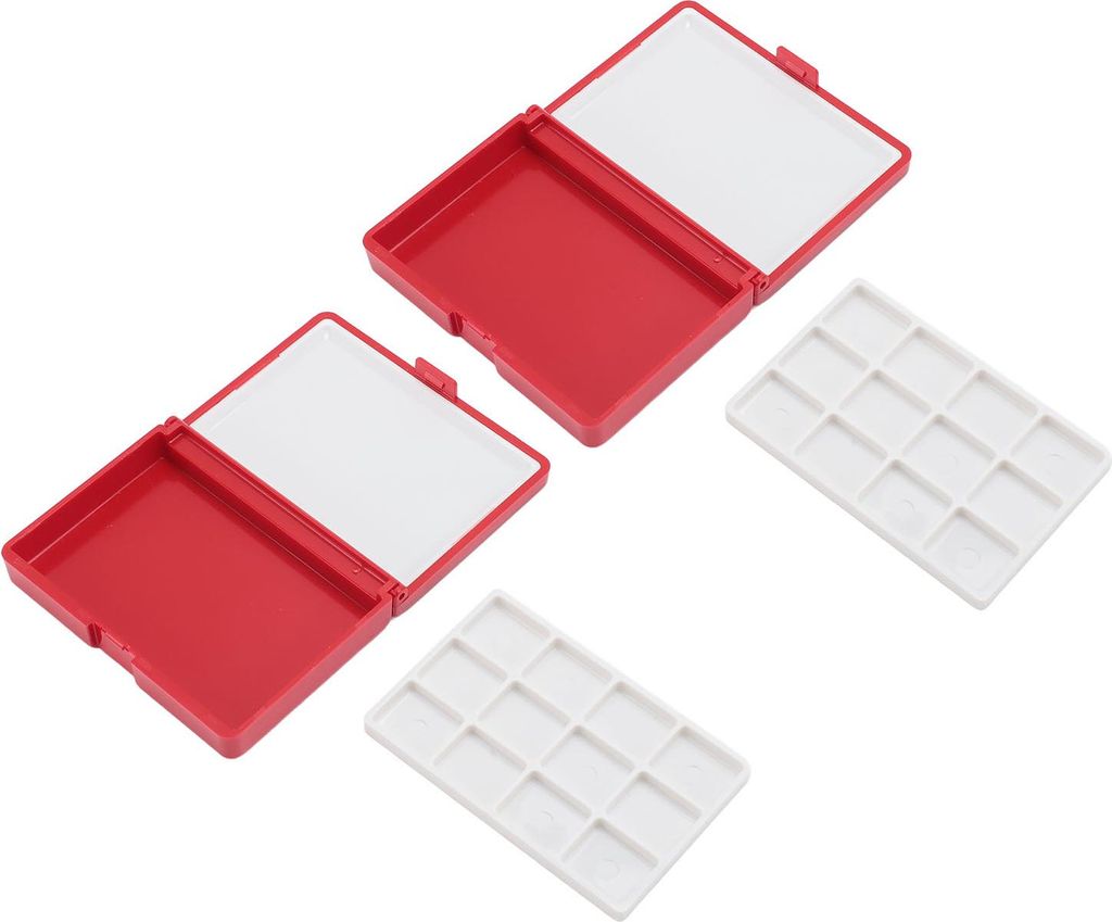 2 Stück tragbare Aquarellbox, abnehmbar, leicht zu reinigen, kompakte Mini-Palette für Anfänger, Künstler, rote Box, 12 Gitter