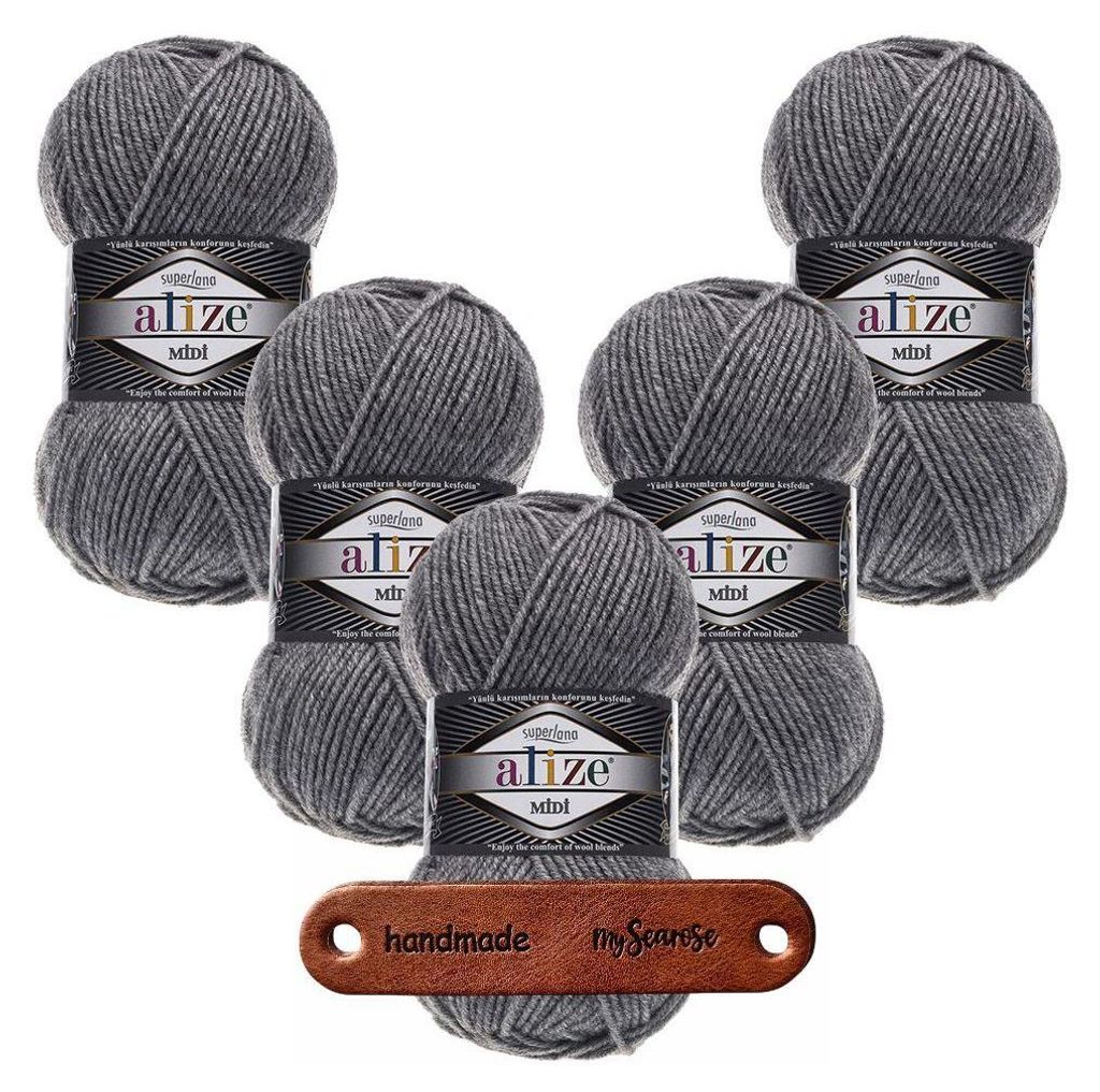 5 x ALIZE Superlana Midi 21 Grey mit Label Produktbild 