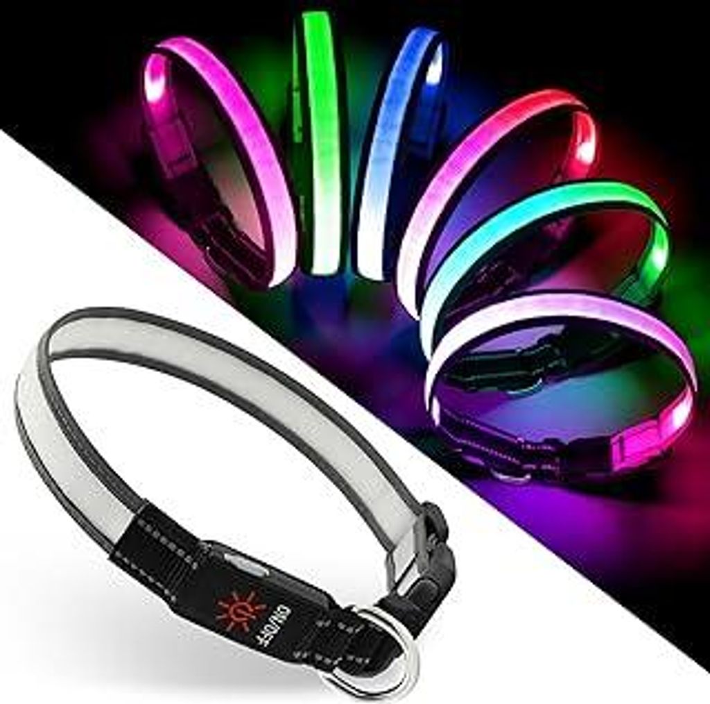 Leuchthalsband Hund, Mehrfarbiges LED-Hundehalsband mit 7 Beleuchtungsmodi – USB-C Wiederaufladbare, Echtzeit-Batterieanzeige – Wasserdicht ver...
