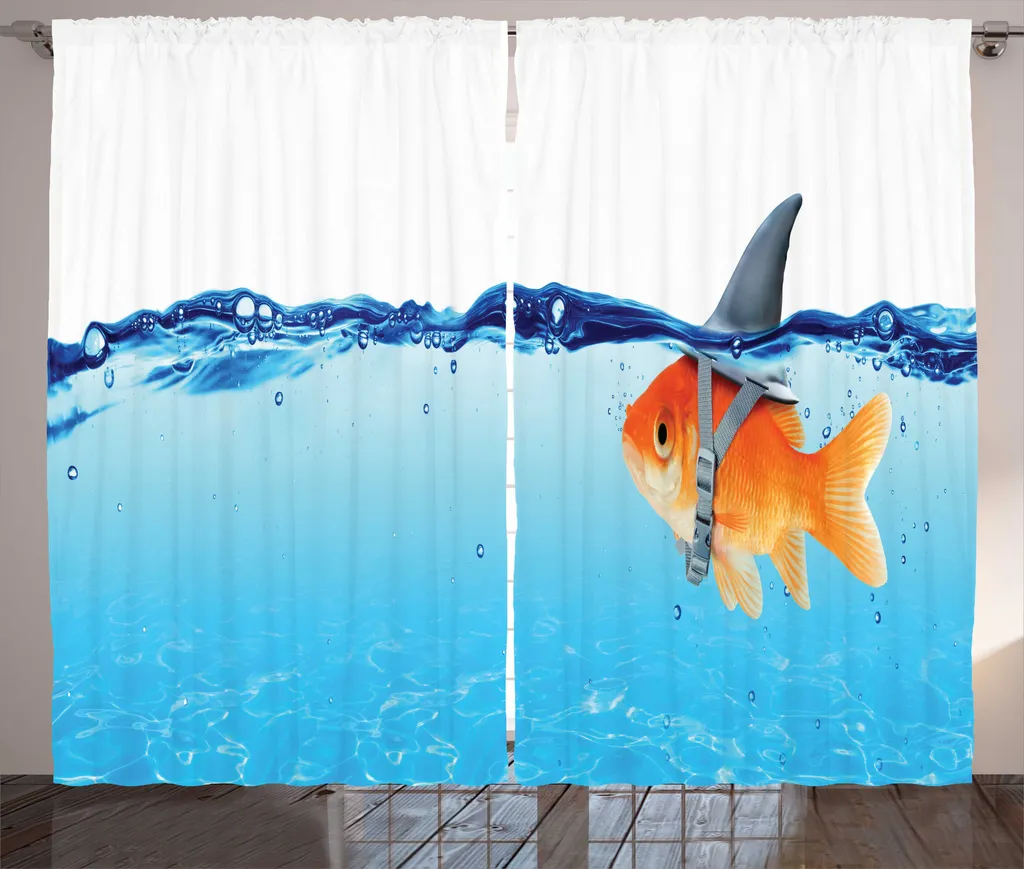 Rideau Rustique avec Boucles et Crochets Motif Poisson Requin 280x225 cm