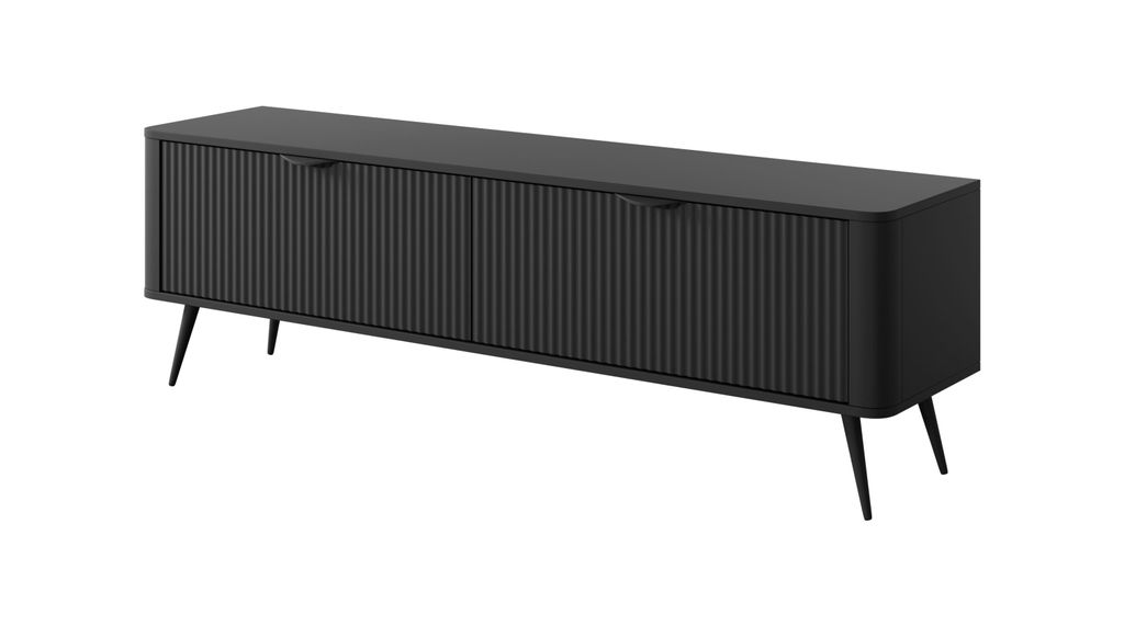 Szafka RTV AVENTO Czarna 163 cm – Ryflowane Fronty, Zdjęcie produktu 