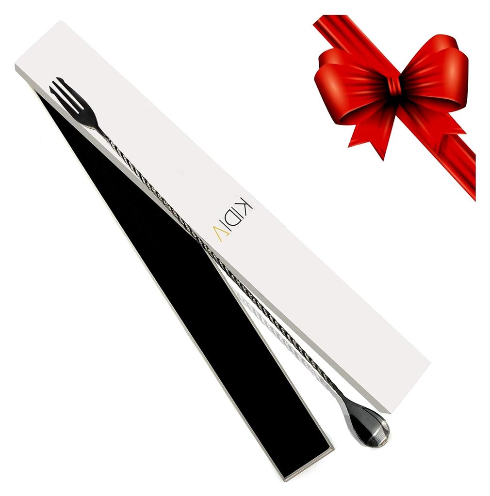 Barlöffel Trident 40 cm – Edelstahl 304 – Spiralgriff & Trident-Spitze – Für Stir & Strain, Cocktails, Mixing Glass – Mit Schutzhülle