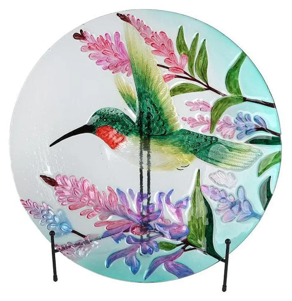 Coupe Décorative Colibri en Verre Multicolore avec Support 46x46x7cm